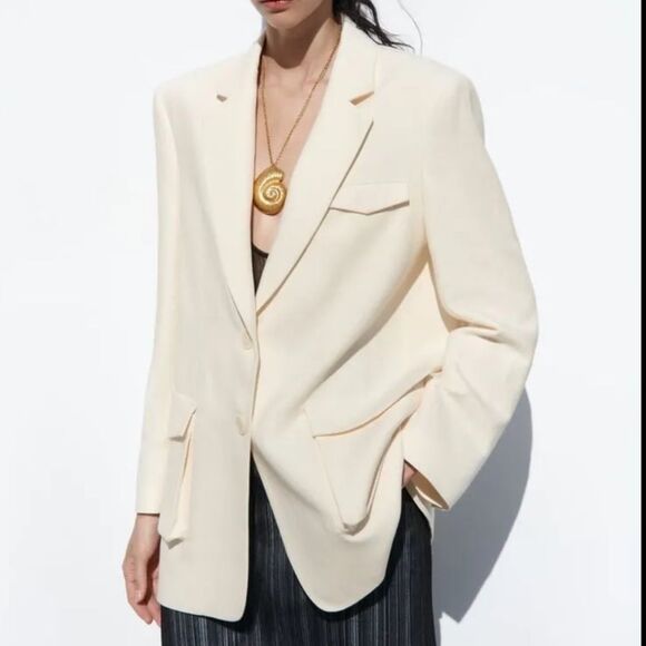 Zara Cream Blazer cotton/ linen blend - Picture 1 of 7